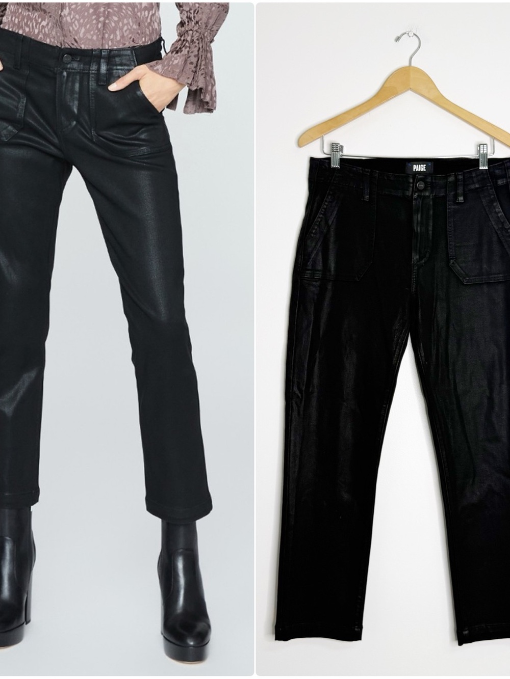 PAIGE Mayslie Coated Black Jeans Pants Size 30 High Rise Straight Leg